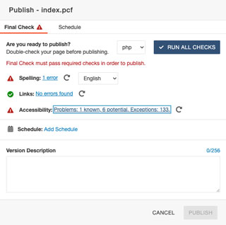 Accessibility Final Check Known Problems Prevent Publish