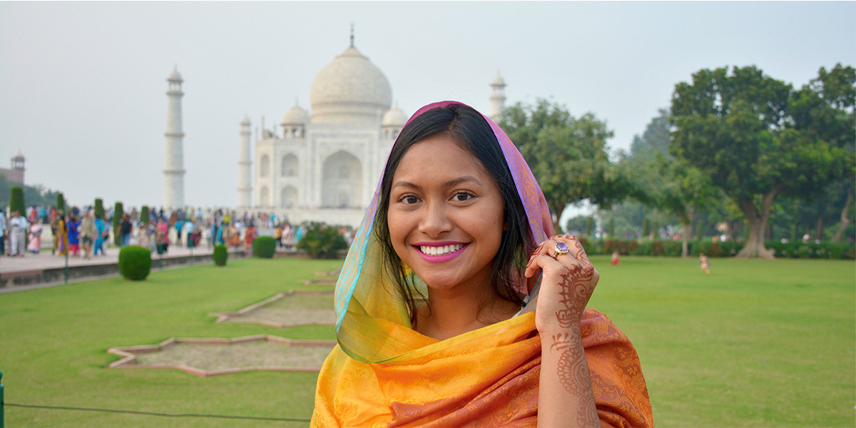 Sarah Akihary at the Taj Mahal in India during her Semester at Sea voyage