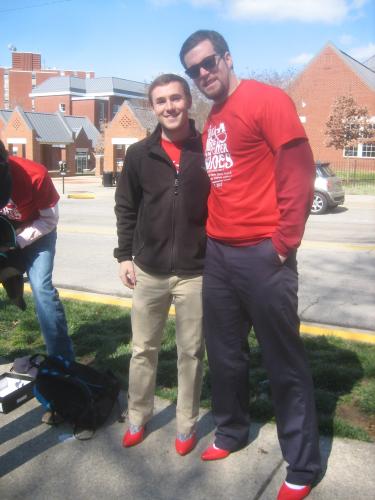 WKU students Michael Bush & Tyler Vrzal getting to Walk-A-Mile In Her Shoes