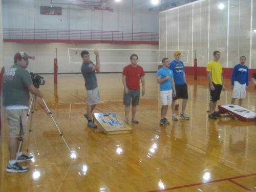 Chris Hancock and Michael Bush, are among other WKU Students playing Corn-Hole in their attempt to stay Up 'Til Dawn