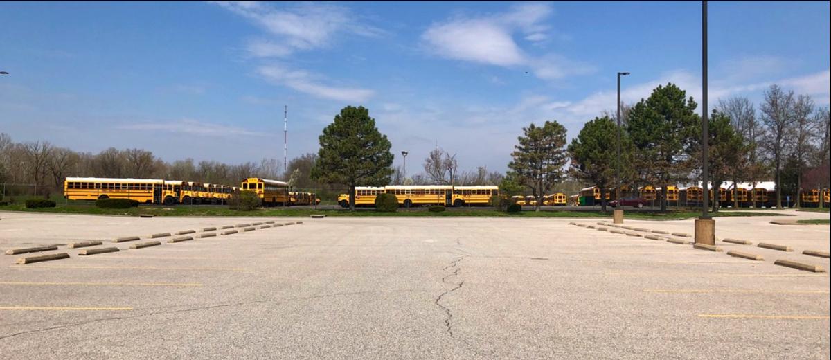 Buses are parked for the remainder of the school year. This was a tough decision because the District had just purchased the buses and were counting on the subsidies from the state to help pay the cost. 
Photograph by Jennifer Roberts