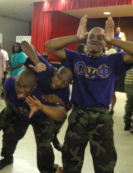 Robert Johnson, Stavon Williams and Jimmie Welch III after their presentation to the public, joining the Gamma Theta Chapter of Omega Psi Phi Fraternity Inc. 