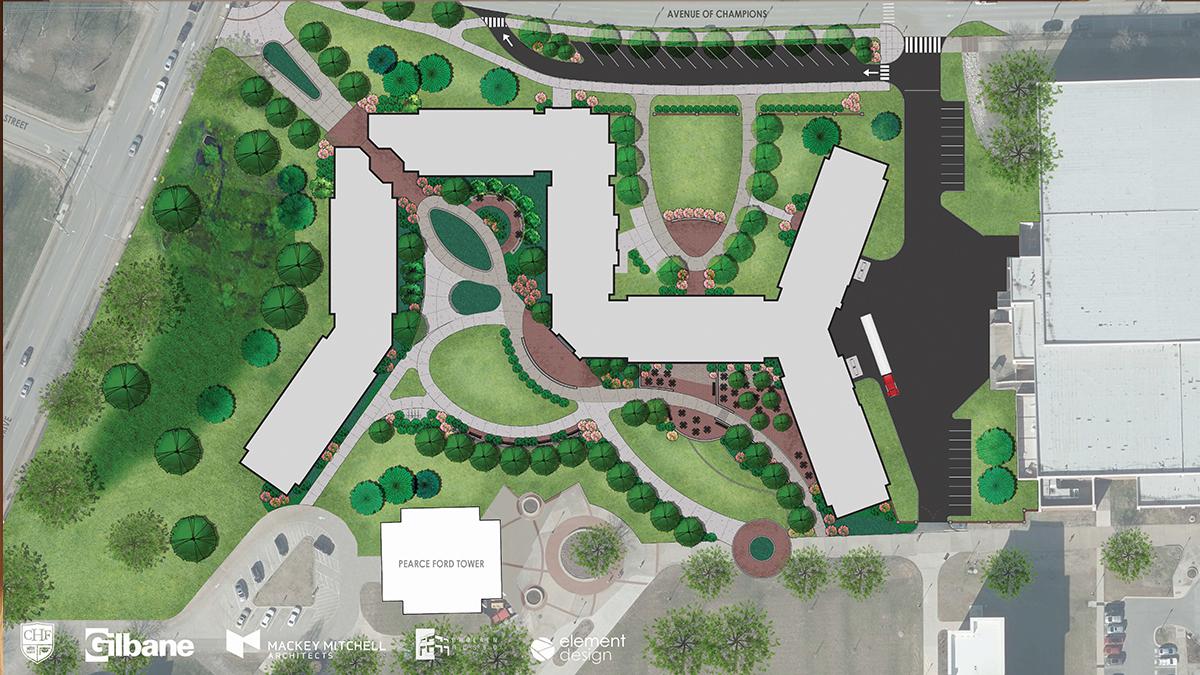 Aerial site plan of WKU's new 1,000-bed residence hall, opening fall 2028. 