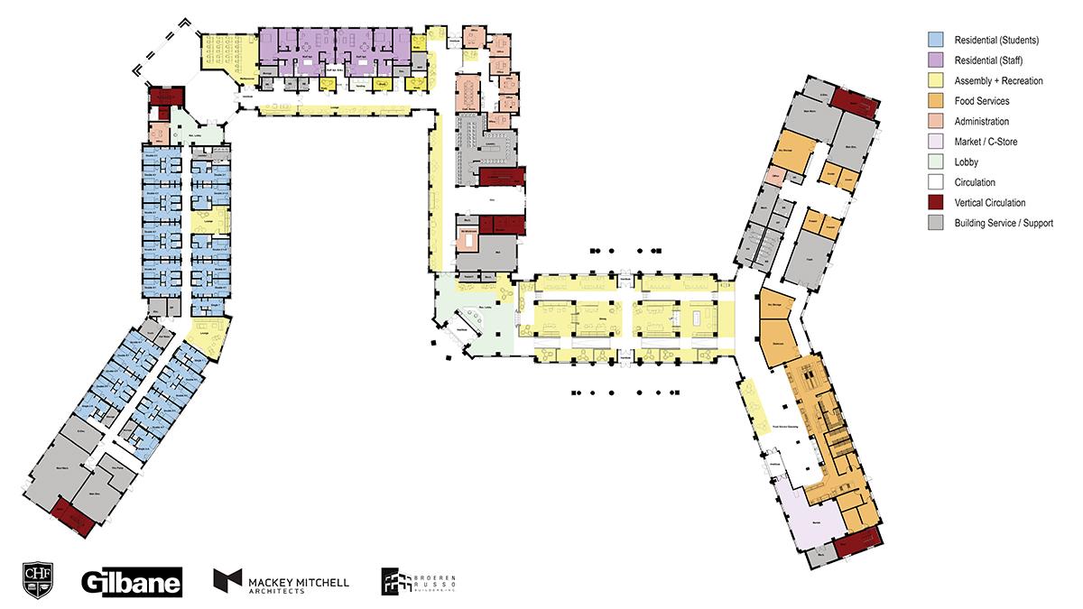 Floor plan (ground floor) of WKU's new 1,000-bed residence hall, opening fall 2028. 