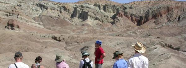 Geology students evaluating the terrian at Rainbow Basin during the Mojave Desert spring field course