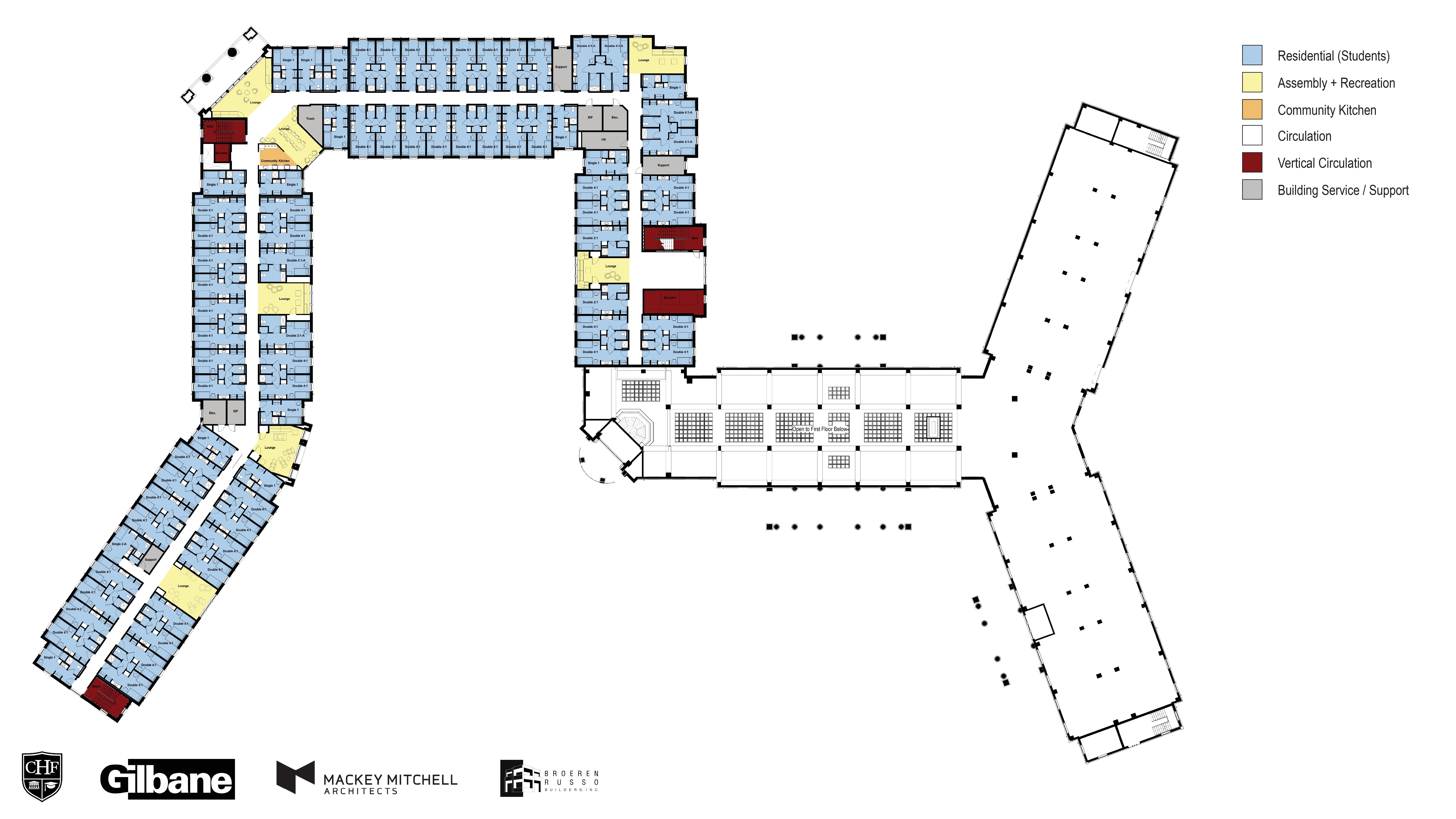 Floor plan (second floor) of WKU's new 1,000-bed residence hall, opening fall 2028.
