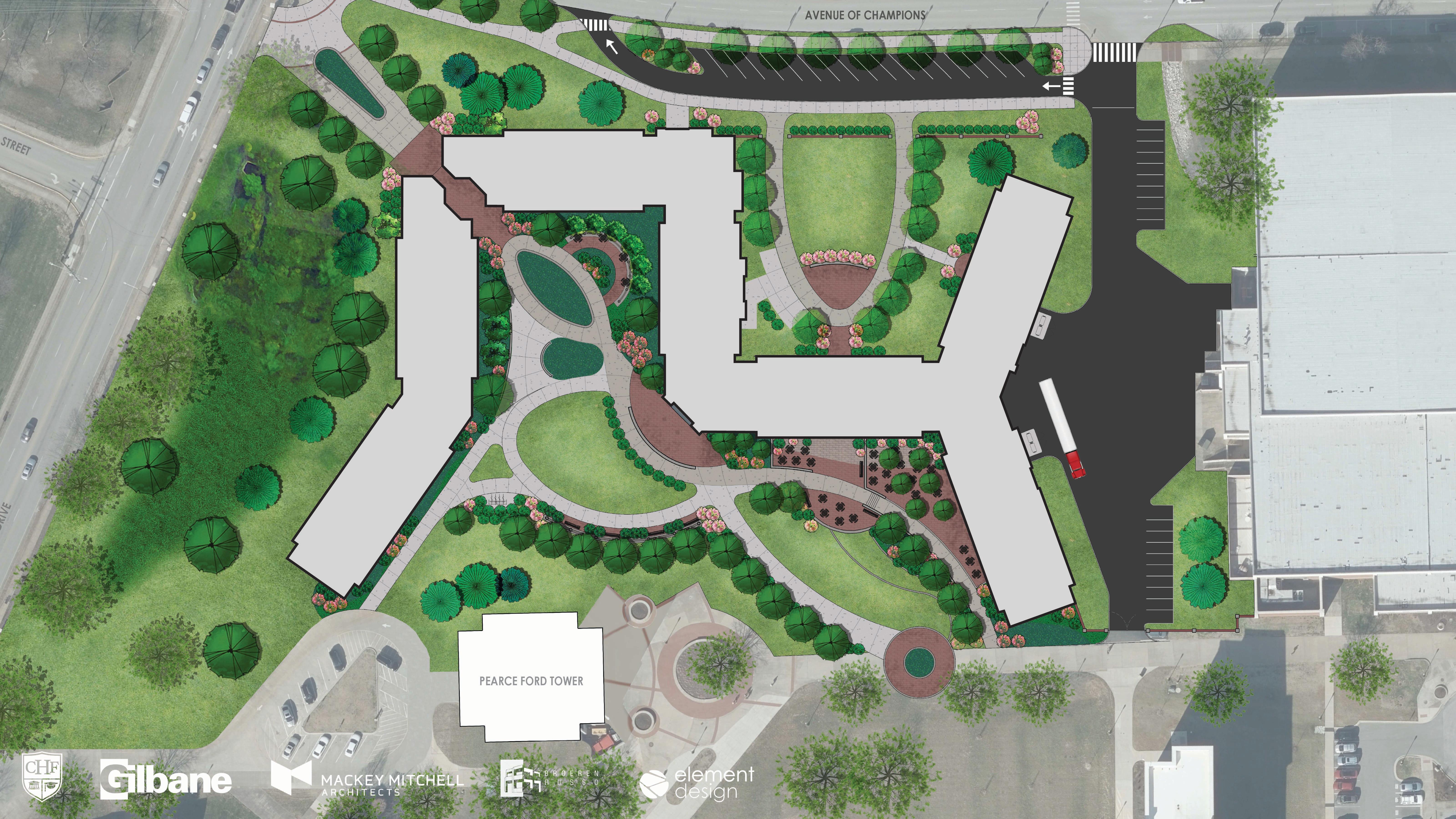 Aerial site plan of WKU's new 1,000-bed residence hall, opening fall 2028.