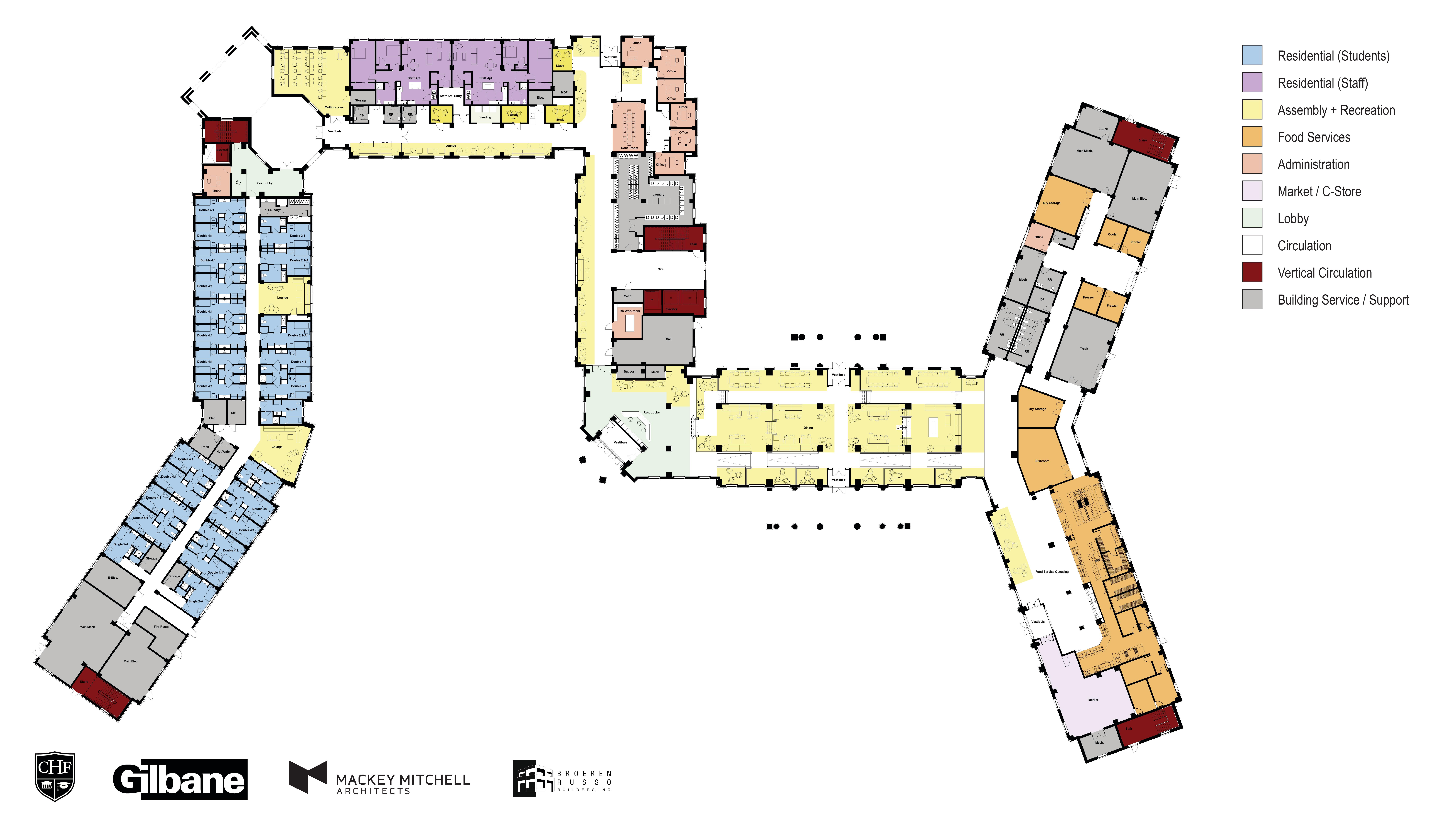 Floor plan (ground floor) of WKU's new 1,000-bed residence hall, opening fall 2028.