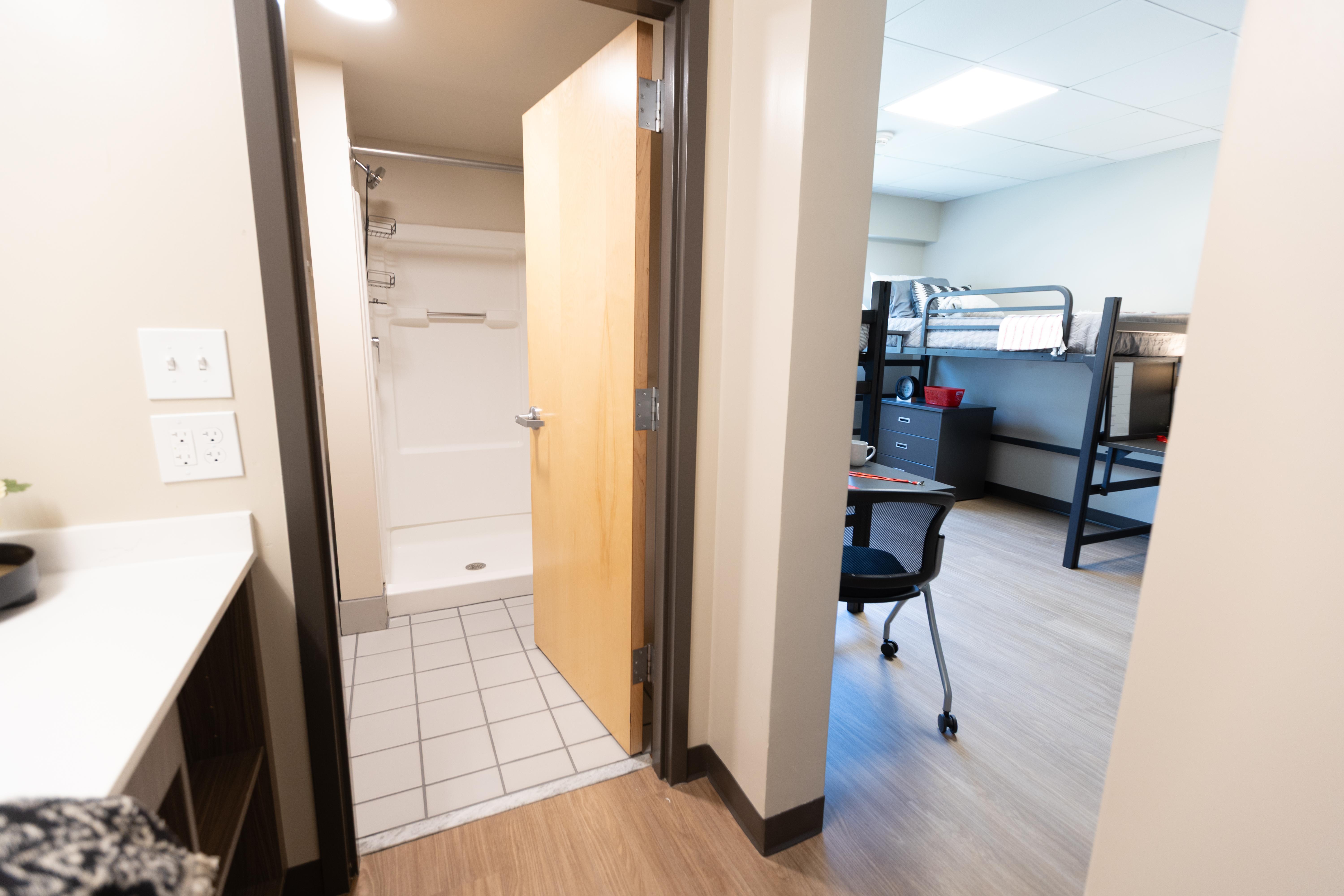 Photo of renovations to Southwest Hall student living space and bathroom