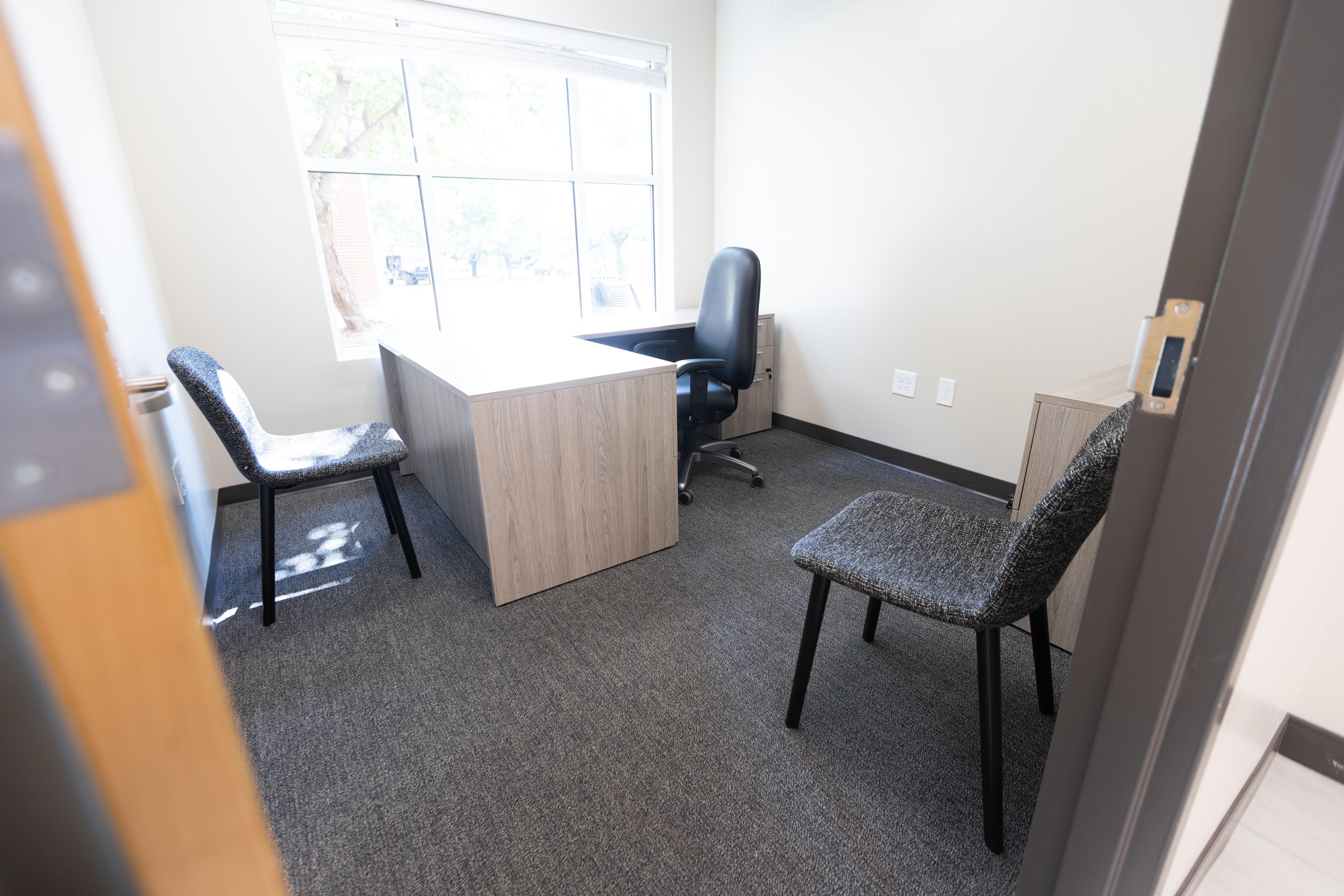 Photo of renovations to the first floor of Southwest Hall, showing an office space