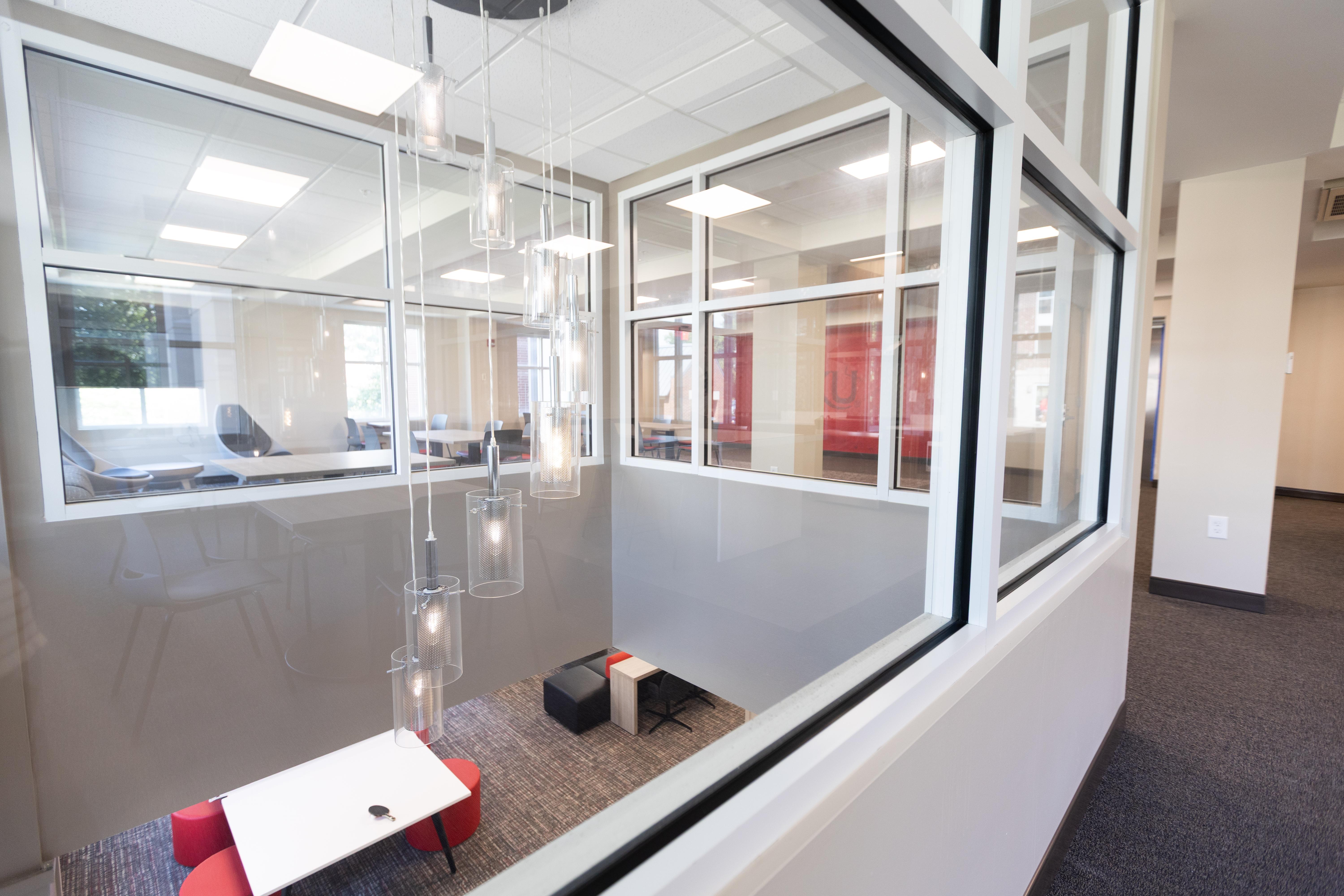 Photo of renovations to the second floor of Southwest Hall, showing the atrium