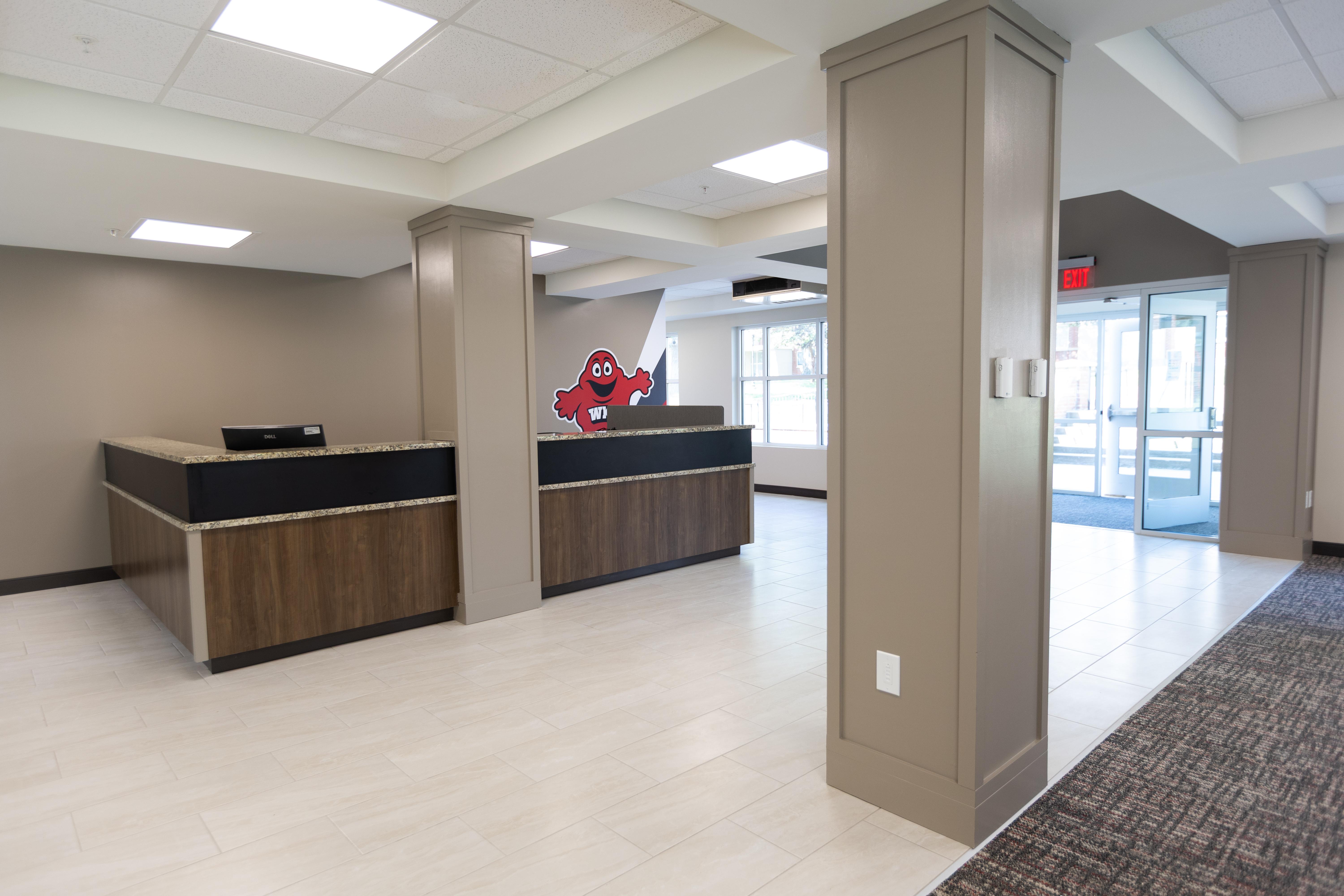 Photo of renovations to the first floor of Southwest Hall, showing lobby