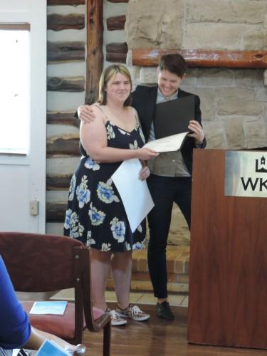 Dr. Grace Hunt presents Samantha Kroger with the Catherine C. Ward Scholarship 