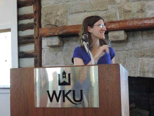 Nicole Brazeale awards Alexandria Goldsmith the Seneca Falls Personal Empowerment Award