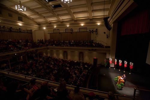 Dr. Gary A. Ransdell delivered his 20th and final convocation address as WKU’s president on Aug. 19 at Van Meter Hall. Dr. Ransdell will retire on June 30, 2017. (WKU photo by Clinton Lewis)
