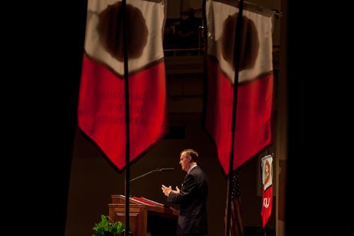 Dr. Gary A. Ransdell delivered his 20th and final convocation address as WKU’s president on Aug. 19 at Van Meter Hall. Dr. Ransdell will retire on June 30, 2017. (WKU photo by Clinton Lewis)