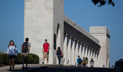 students walking on campus