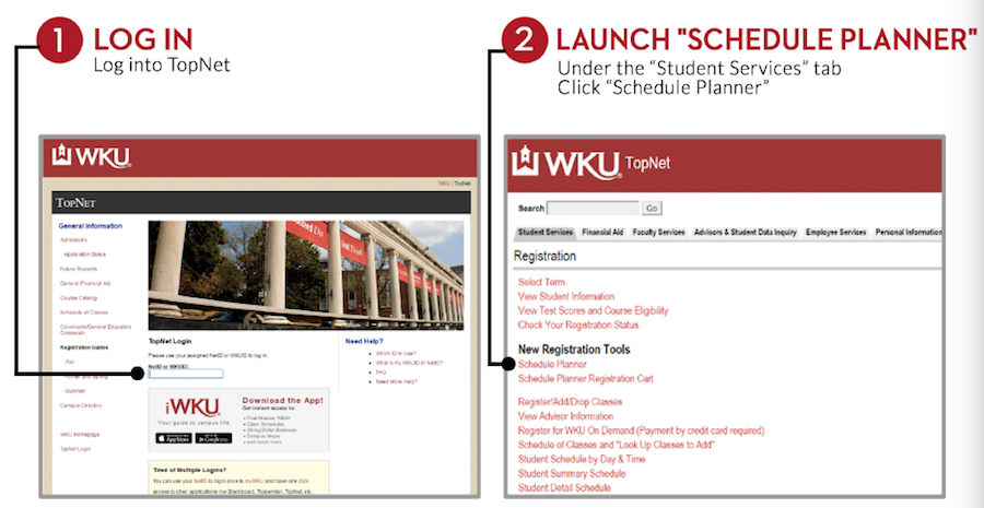 log in to topnet. launch schedule planner. under the student services tab click schedule planner