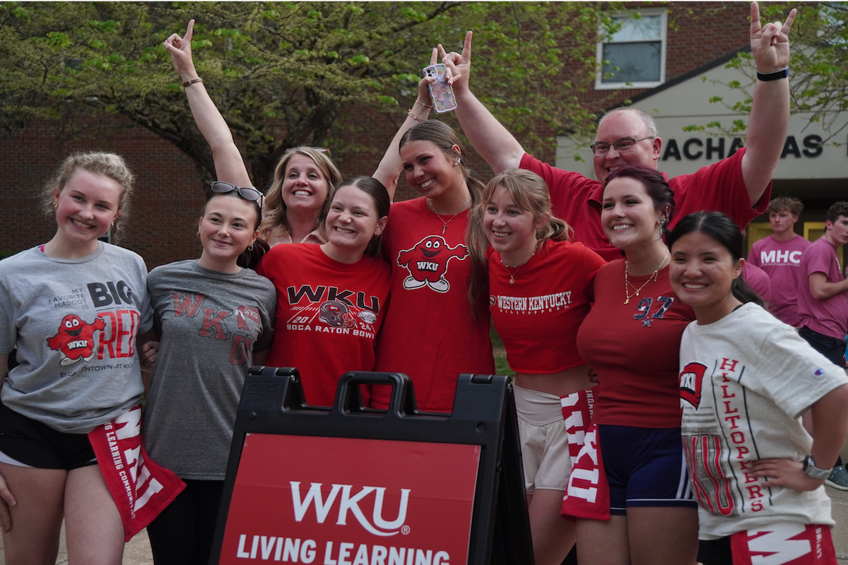 A Living Learning community takes a group photo at the WKU LLC Olympics.