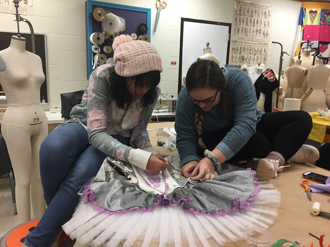 Costume Shop employees Jada Morris and Baylee Hayes put the finishing touches on a tutu for Winterdance