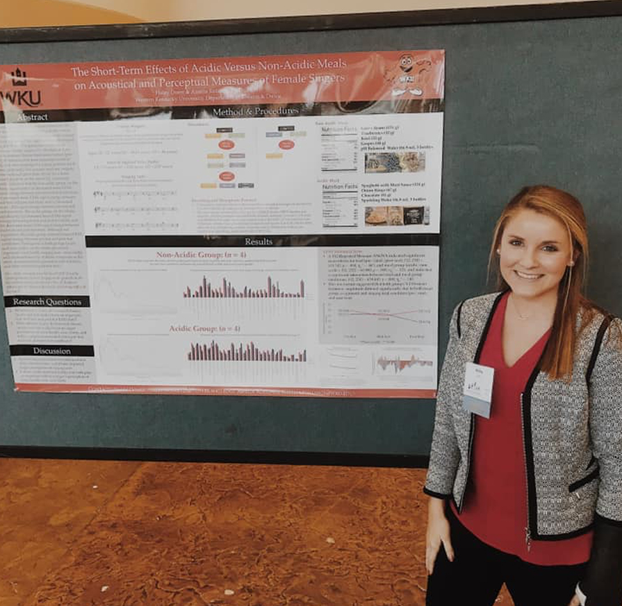 BFA Musical Theatre and BS in Communication Sciences and Disorders student Hayley Doerr's research poster image.