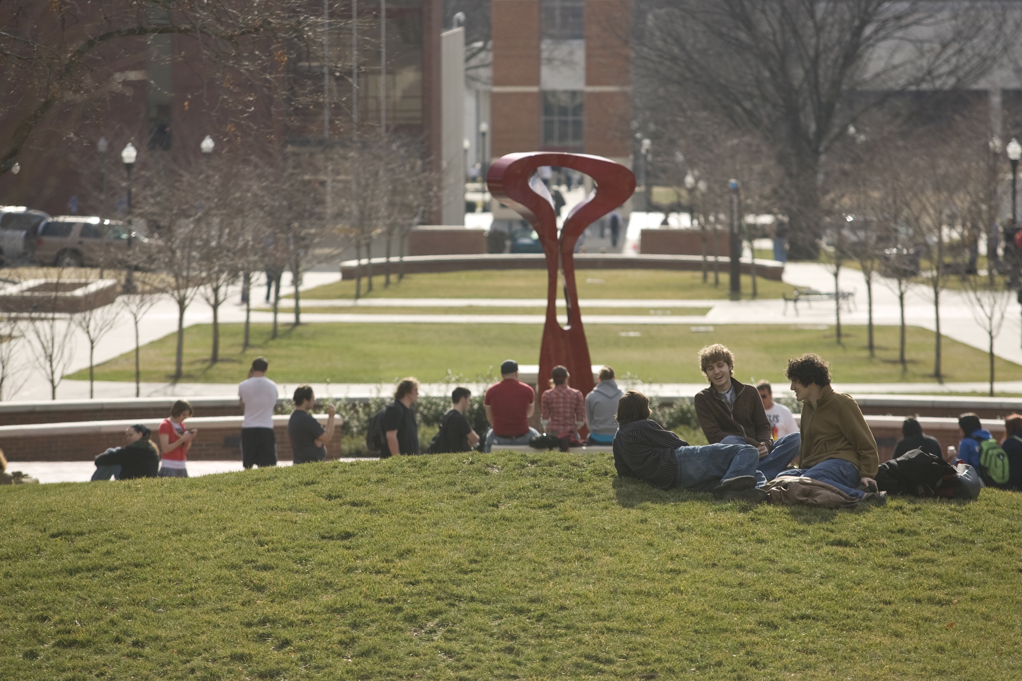 Students sitting on lawn