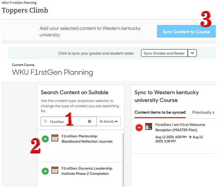 Select Items in Course Builder