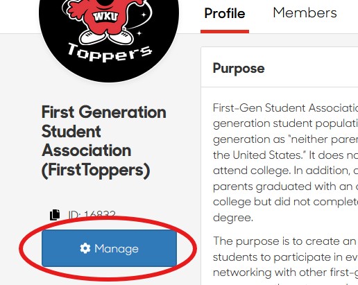 Manage Button for Your RSO Profile