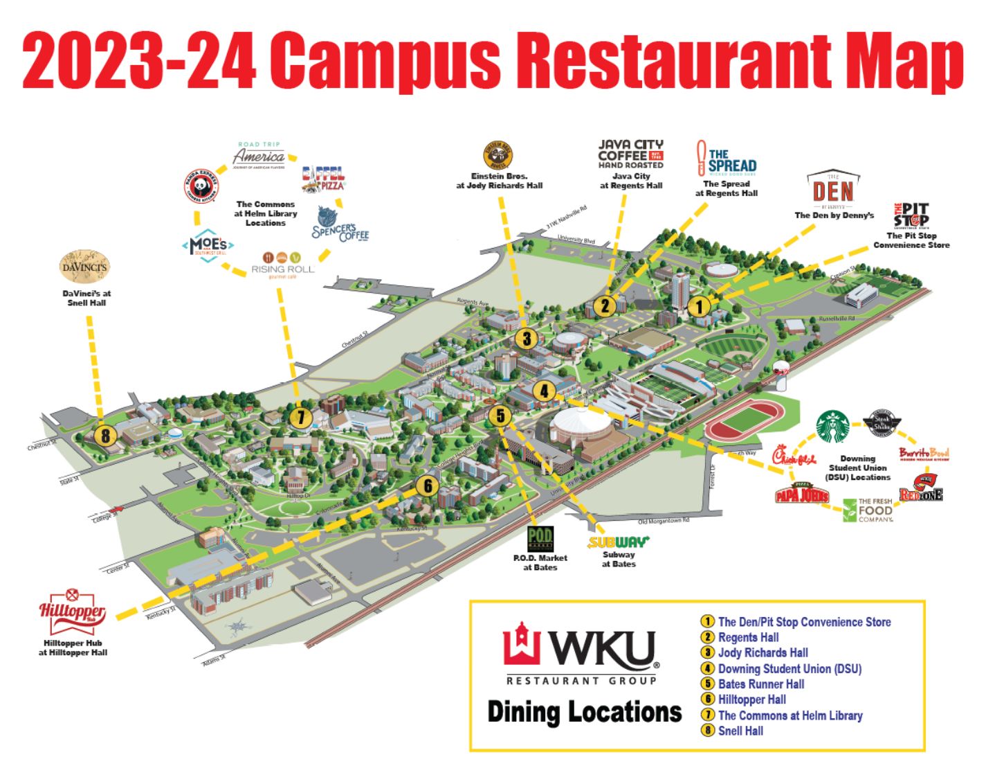 Campus Restaurant Map Western Kentucky University