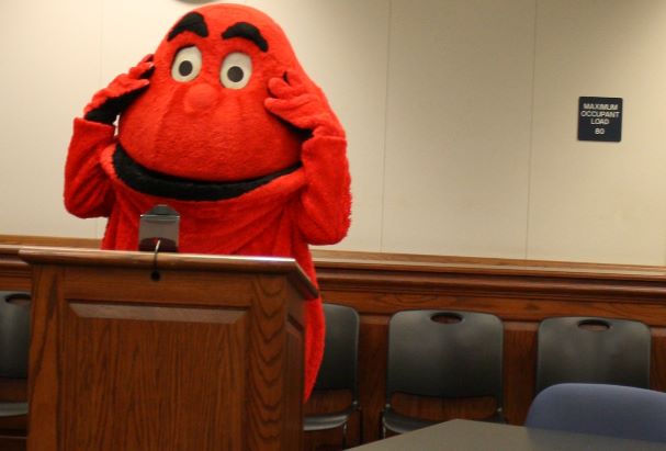 Big Red at Warren County Justice Center At Podium in Court Room